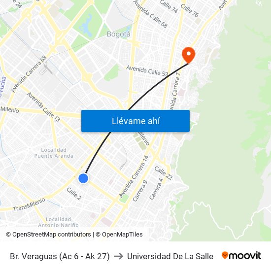 Br. Veraguas (Ac 6 - Ak 27) to Universidad De La Salle map