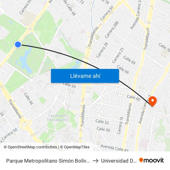 Parque Metropolitano Simón Bolívar  (Ak 68 - Cl 51) (A) to Universidad De La Salle map