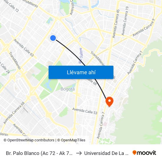 Br. Palo Blanco (Ac 72 - Ak 70) (A) to Universidad De La Salle map