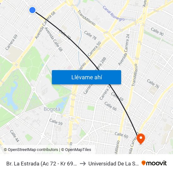 Br. La Estrada (Ac 72 - Kr 69) (A) to Universidad De La Salle map