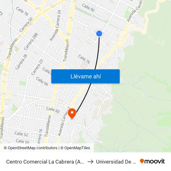 Centro Comercial La Cabrera (Ac 85 - Ak 11) to Universidad De La Salle map