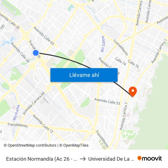 Estación Normandía (Ac 26 - Kr 74) to Universidad De La Salle map