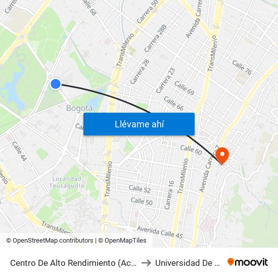 Centro De Alto Rendimiento (Ac 63 - Ak 60) to Universidad De La Salle map