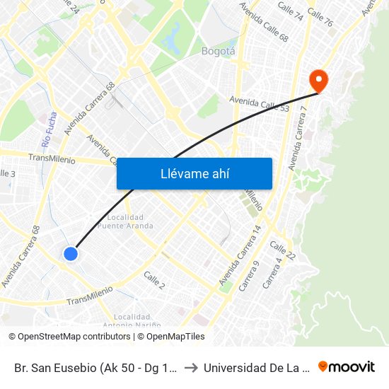 Br. San Eusebio (Ak 50 - Dg 16 Sur) to Universidad De La Salle map