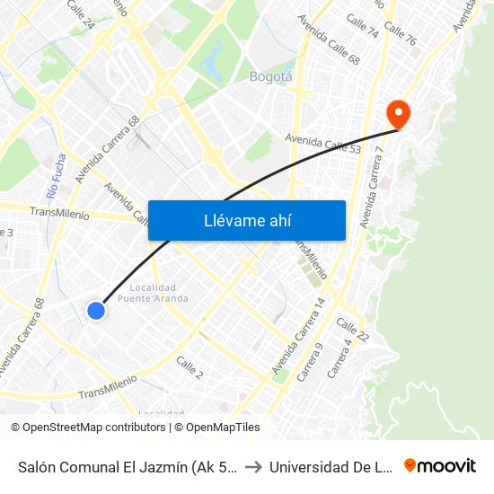 Salón Comunal El Jazmín (Ak 50 - Cl 1d) to Universidad De La Salle map