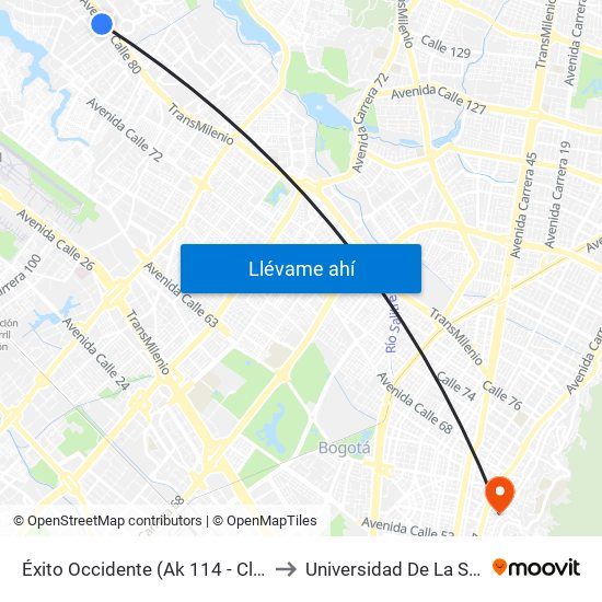 Éxito Occidente (Ak 114 - Cl 79) to Universidad De La Salle map