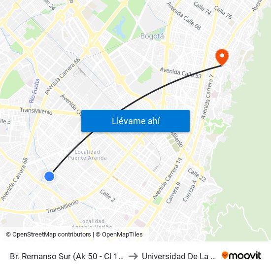 Br. Remanso Sur (Ak 50 - Cl 17 Sur) to Universidad De La Salle map