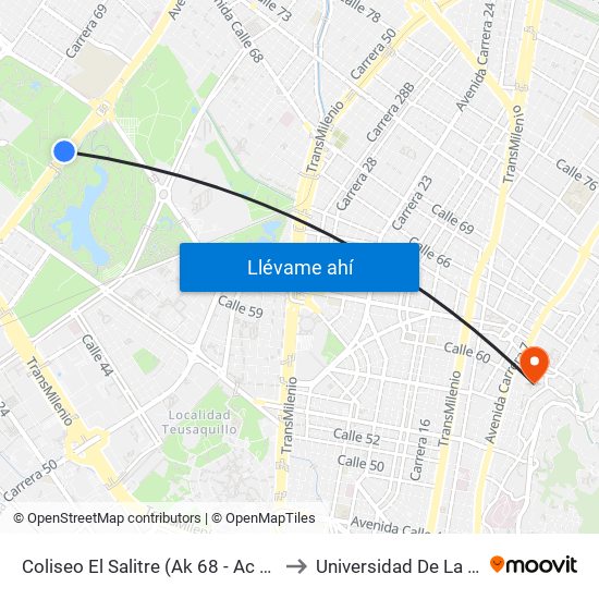 Coliseo El Salitre (Ak 68 - Ac 63) (A) to Universidad De La Salle map