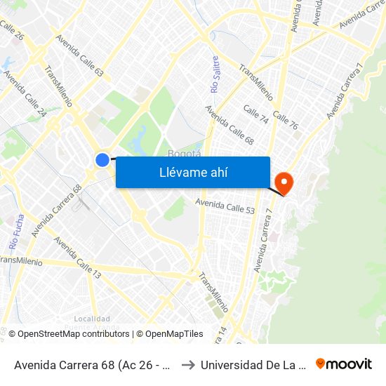 Avenida Carrera 68 (Ac 26 - Kr 68) to Universidad De La Salle map