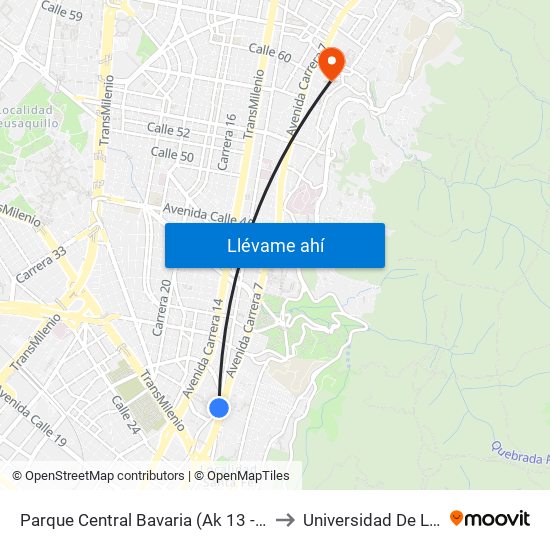 Parque Central Bavaria (Ak 13 - Cl 29) (A) to Universidad De La Salle map