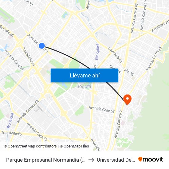 Parque Empresarial Normandía (Ac 63 - Kr 73a) to Universidad De La Salle map