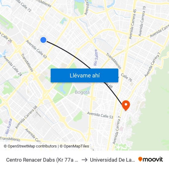 Centro Renacer Dabs (Kr 77a - Cl 64j) to Universidad De La Salle map