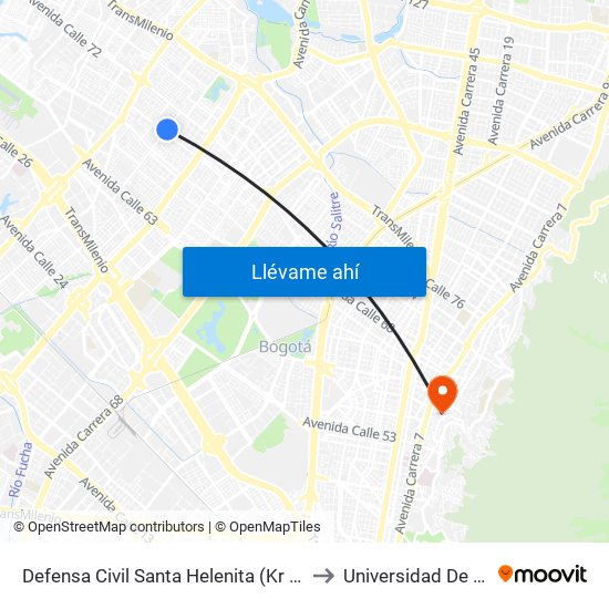 Defensa Civil Santa Helenita (Kr 77a - Cl 69a) to Universidad De La Salle map