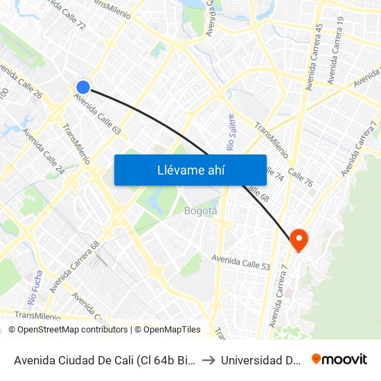 Avenida Ciudad De Cali (Cl 64b Bis - Av. C. De Cali) to Universidad De La Salle map