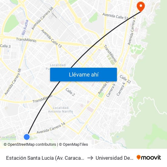 Estación Santa Lucía (Av. Caracas - Dg 45c Sur) to Universidad De La Salle map