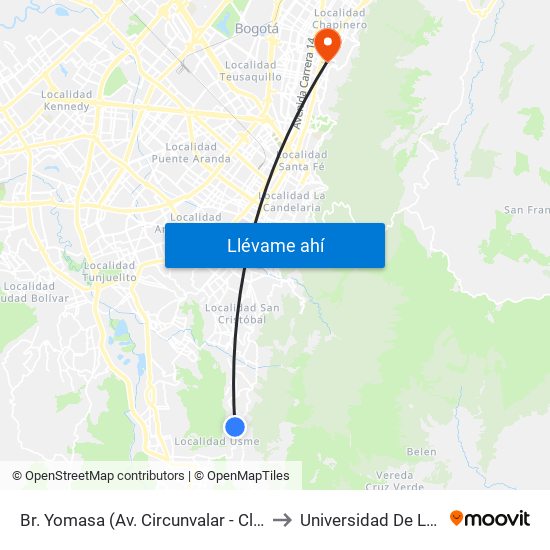 Br. Yomasa (Av. Circunvalar - Cl 72a Sur) to Universidad De La Salle map