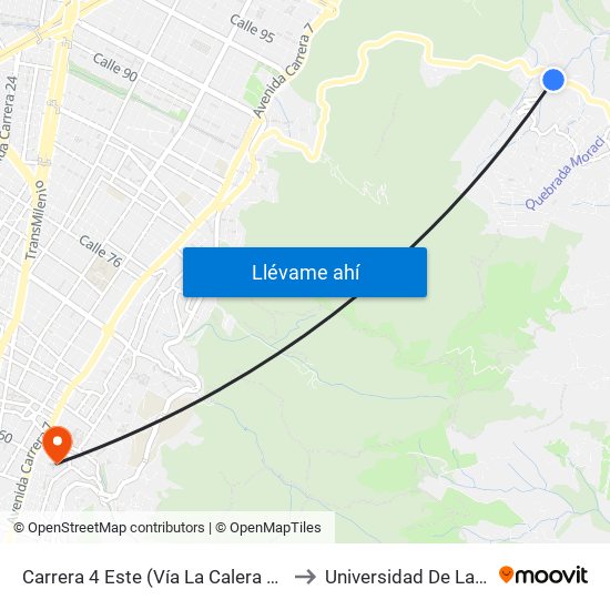 Carrera 4 Este (Vía La Calera Km 4,5) to Universidad De La Salle map