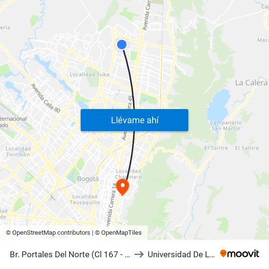 Br. Portales Del Norte (Cl 167 - Av. Villas) to Universidad De La Salle map