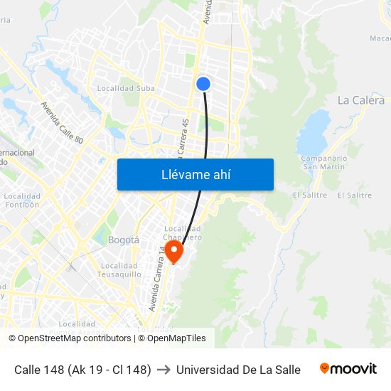Calle 148 (Ak 19 - Cl 148) to Universidad De La Salle map