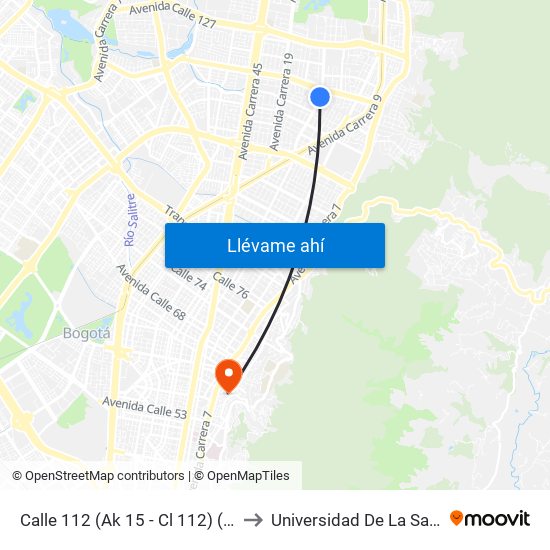 Calle 112 (Ak 15 - Cl 112) (A) to Universidad De La Salle map