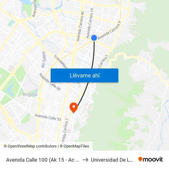 Avenida Calle 100 (Ak 15 - Ac 100) (A) to Universidad De La Salle map