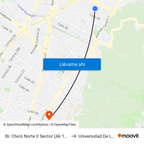 Br. Chicó Norte II Sector (Ak 11 - Cl 97a) to Universidad De La Salle map