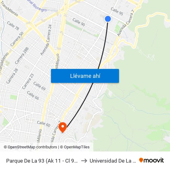 Parque De La 93 (Ak 11 - Cl 93a) (A) to Universidad De La Salle map