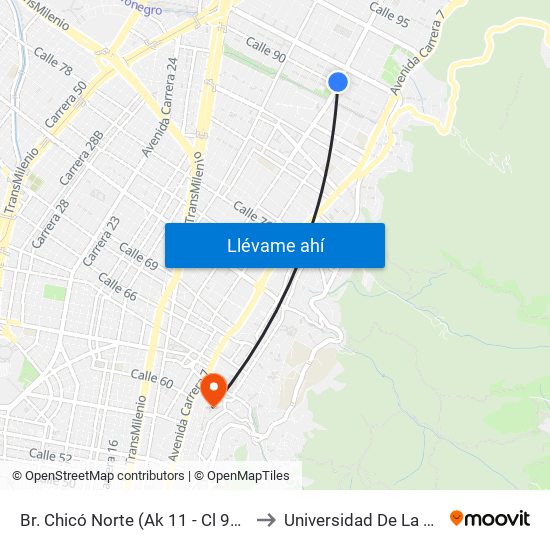 Br. Chicó Norte (Ak 11 - Cl 90) (A) to Universidad De La Salle map