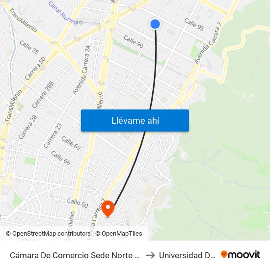 Cámara De Comercio Sede Norte (Ak 15 - Cl 93a) (B) to Universidad De La Salle map