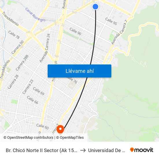 Br. Chicó Norte II Sector (Ak 15 - Cl 97) (A) to Universidad De La Salle map