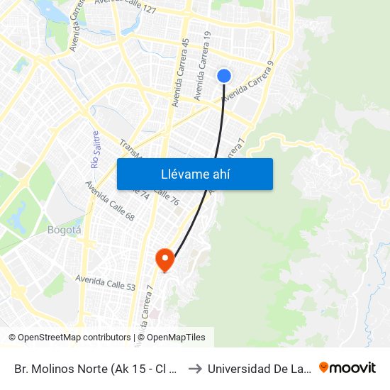 Br. Molinos Norte (Ak 15 - Cl 106) (A) to Universidad De La Salle map