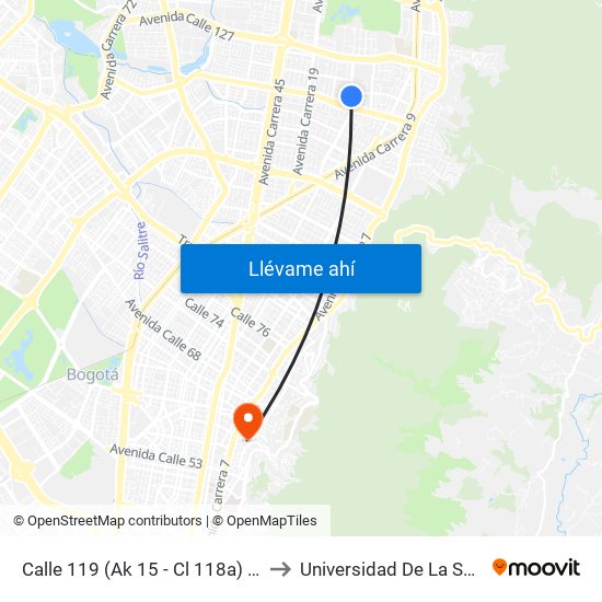 Calle 119 (Ak 15 - Cl 118a) (A) to Universidad De La Salle map