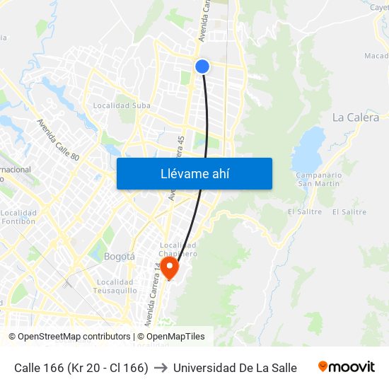 Calle 166 (Kr 20 - Cl 166) to Universidad De La Salle map