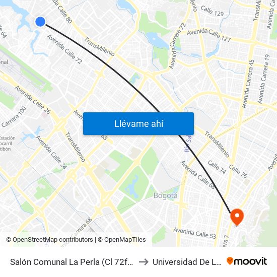 Salón Comunal La Perla (Cl 72f - Kr 111c) to Universidad De La Salle map