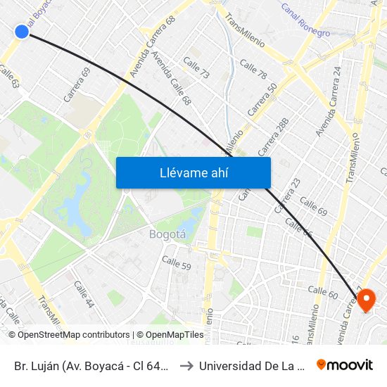 Br. Luján (Av. Boyacá - Cl 64h) (A) to Universidad De La Salle map