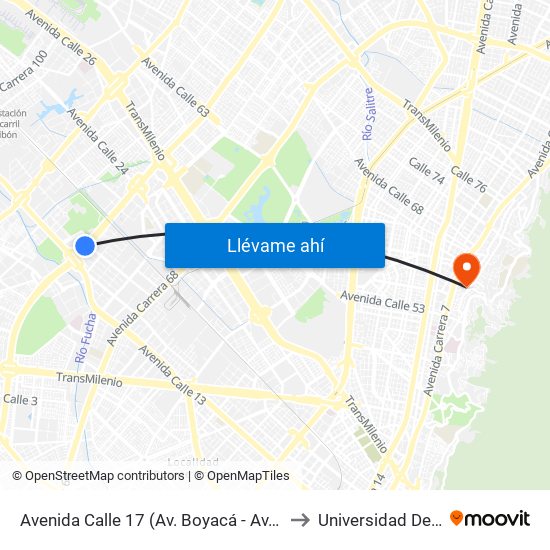 Avenida Calle 17 (Av. Boyacá - Av. Centenario) (A) to Universidad De La Salle map