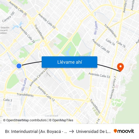 Br. Interindustrial (Av. Boyacá - Cl 13) (A) to Universidad De La Salle map