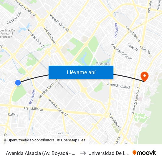 Avenida Alsacia (Av. Boyacá - Ac 12) (A) to Universidad De La Salle map