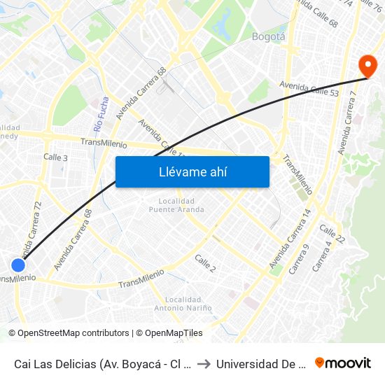 Cai Las Delicias (Av. Boyacá - Cl 43c Sur) (A) to Universidad De La Salle map
