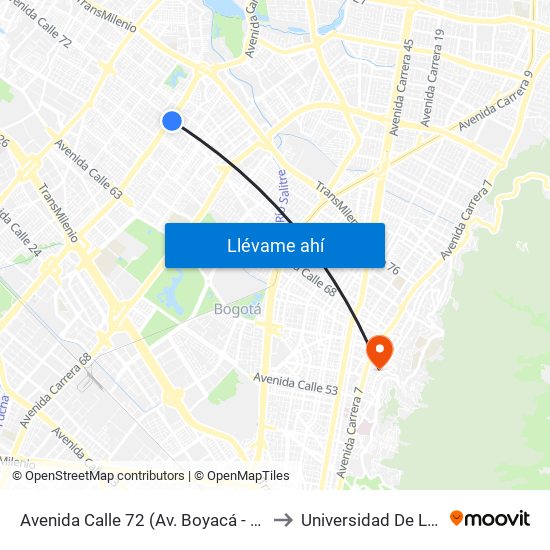 Avenida Calle 72 (Av. Boyacá - Ac 72) (A) to Universidad De La Salle map
