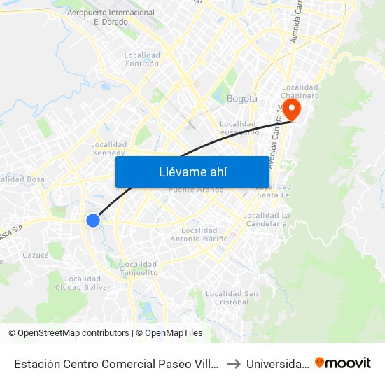 Estación Centro Comercial Paseo Villa Del Río - Madelena (Auto Sur - Kr 66a) to Universidad De La Salle map