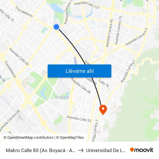 Makro Calle 80 (Av. Boyacá - Ac 80) (A) to Universidad De La Salle map