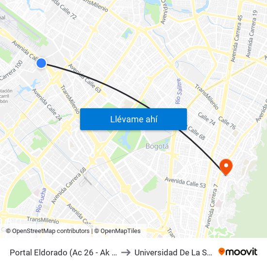 Portal Eldorado (Ac 26 - Ak 96) to Universidad De La Salle map