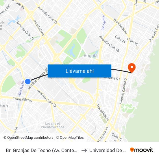 Br. Granjas De Techo (Av. Centenario - Kr 65) to Universidad De La Salle map