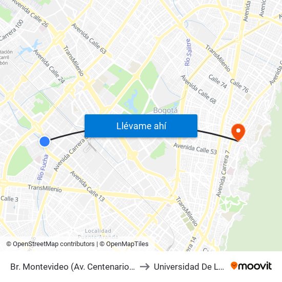 Br. Montevideo (Av. Centenario - Kr 68b) to Universidad De La Salle map