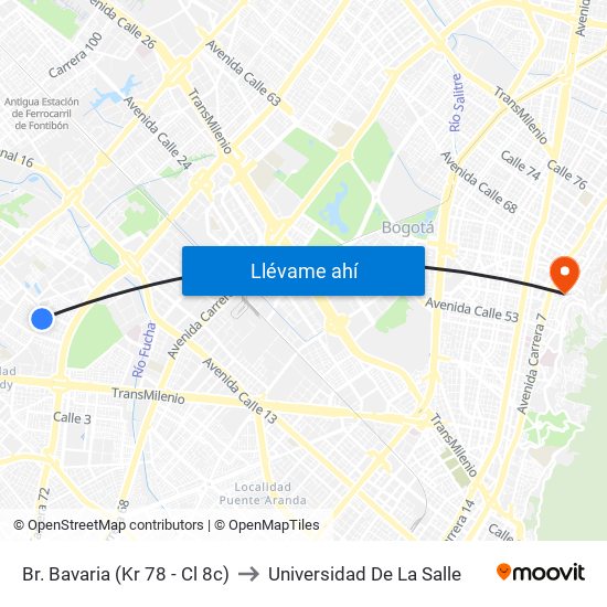 Br. Bavaria (Kr 78 - Cl 8c) to Universidad De La Salle map