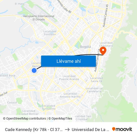 Cade Kennedy (Kr 78k - Cl 37a Sur) to Universidad De La Salle map