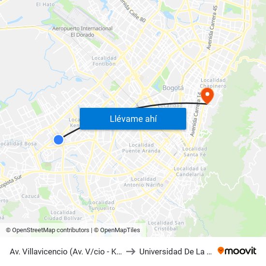 Av. Villavicencio (Av. V/cio - Kr 79c) to Universidad De La Salle map