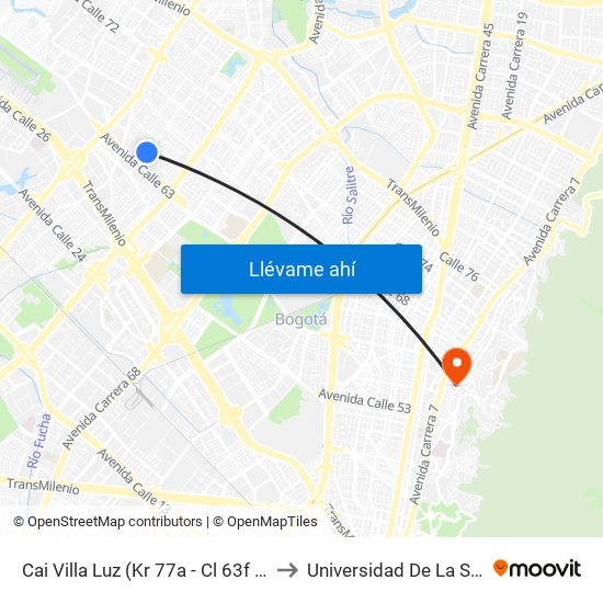 Cai Villa Luz (Kr 77a - Cl 63f Bis) to Universidad De La Salle map