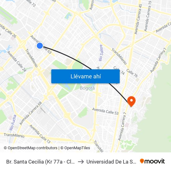 Br. Santa Cecilia (Kr 77a - Cl 55) to Universidad De La Salle map